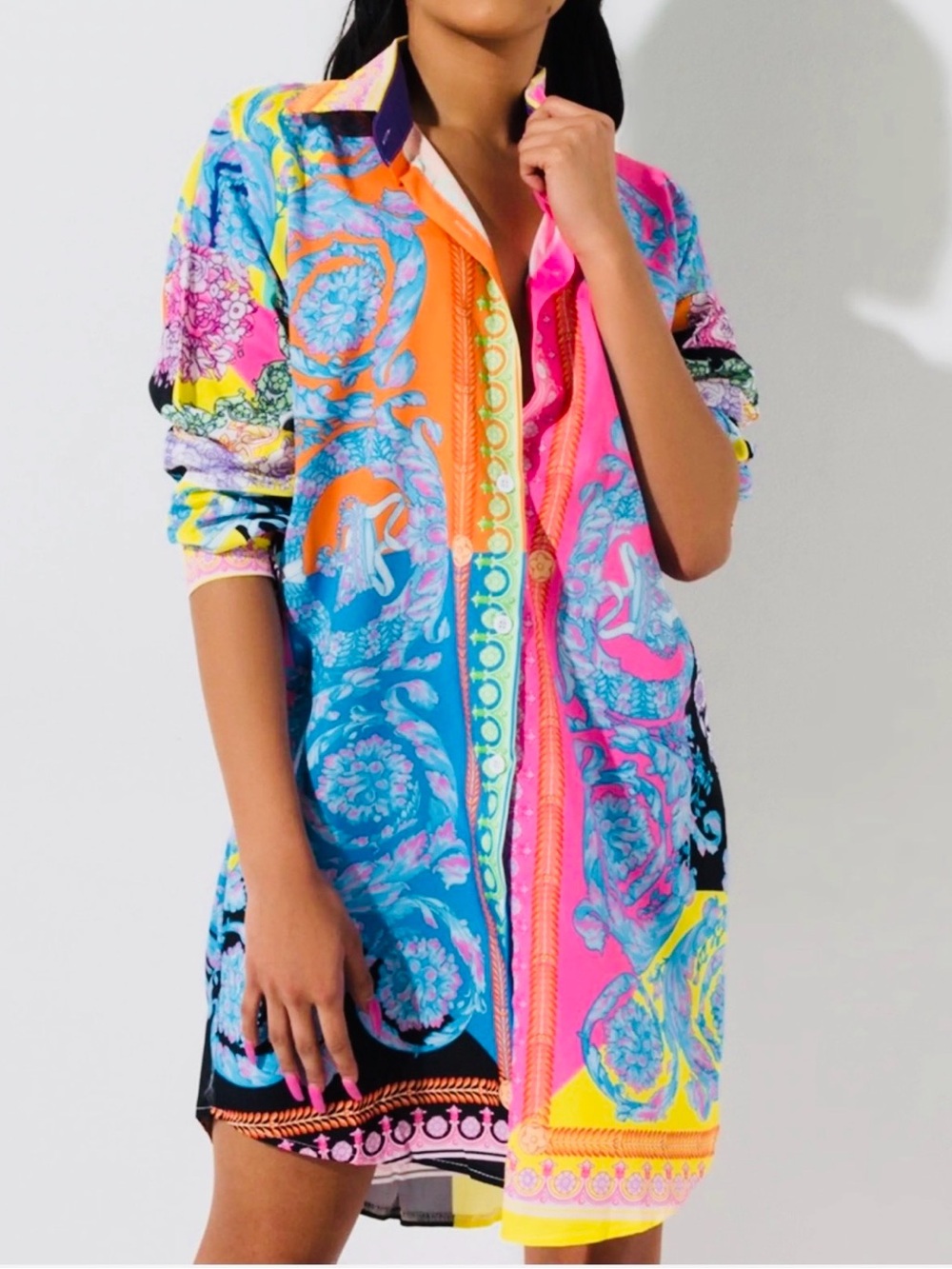 Colorful Baroque Print Women's Swim Cover-Up Shirt Dress